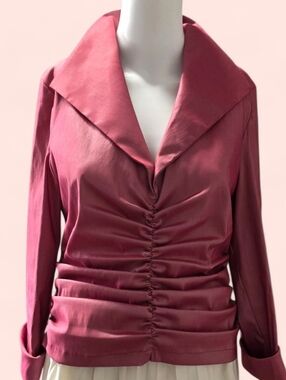 ​Vintage Tadashi Raspberry Ruched "Power" Blouse | Tag Sz 14 (Fits XS/S)